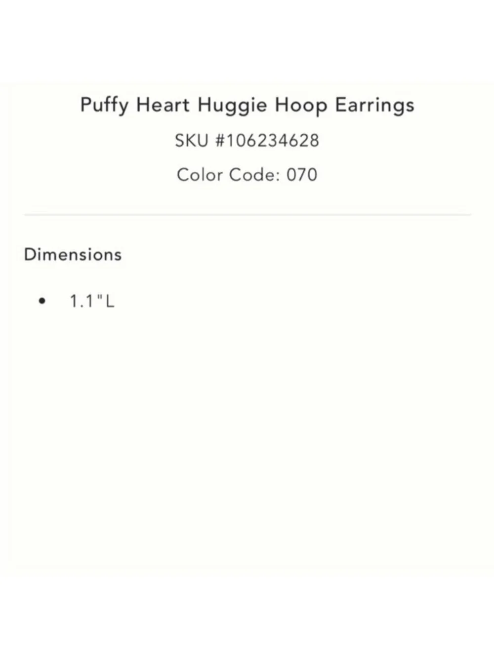 New! Anthropologie Gold Plated Puffy Huggie Heart Earrings (3011) NWT